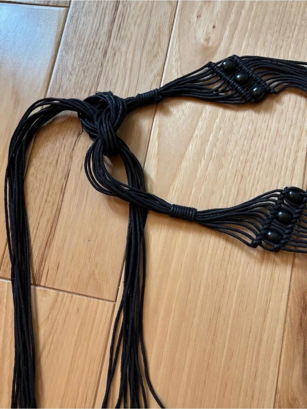 Y2K Black Boho Embellished Tie Belt